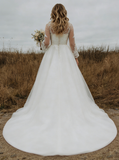 Plus Size Outdoor Wedding Dress,Tulle Long Sleeves Bridal Dress,WD00685