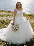 Plus Size Outdoor Wedding Dress,Tulle Long Sleeves Bridal Dress,WD00685