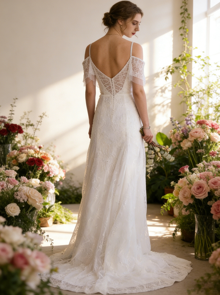 Lace Wedding Dresses with Straps,Romantic Bridal Dress,WD00350