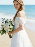 Off the Shoulder Wedding Dresses,Lace Wedding Dress,Beach Wedding Dress,Boho Bridal Dress,WD00148