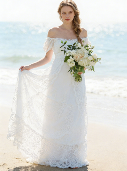 Off the Shoulder Wedding Dresses,Lace Wedding Dress,Beach Wedding Dress,Boho Bridal Dress,WD00148