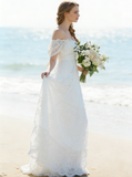 Off the Shoulder Wedding Dresses,Lace Wedding Dress,Beach Wedding Dress,Boho Bridal Dress,WD00148