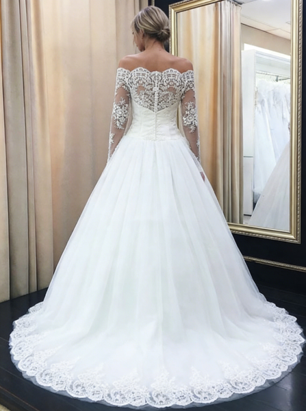 White Wedding Dresses,Wedding Dress with Sleeves,Off the Shoulder Wedding Dress,WD00151