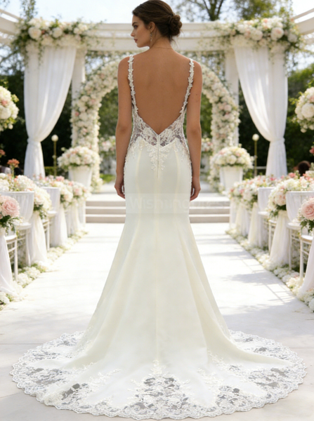 Open Back Wedding Dress,Fit And Flare Bridal Dress With Cutaway Train,WD01000