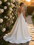 A-line Satin Wedding Dress,Simple Bridal Dress,WD00998