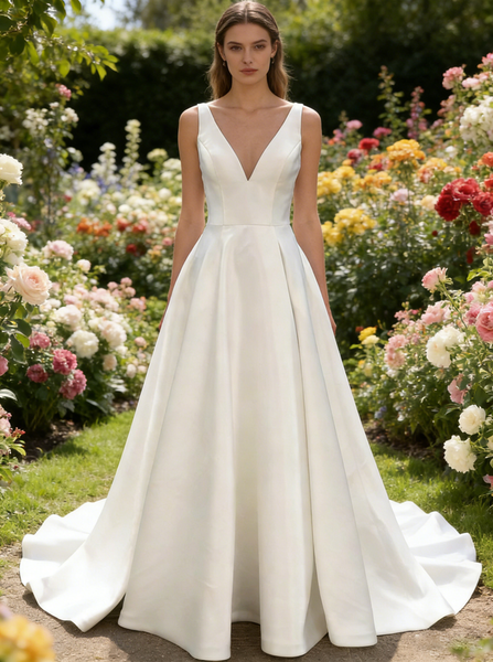 A-line Satin Wedding Dress,Simple Bridal Dress,WD00998