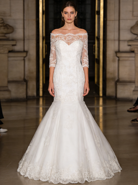 Off the Shoulder Mermaid Dress with Sweep Train,Lace and Tulle Wedding Dress,WD00599