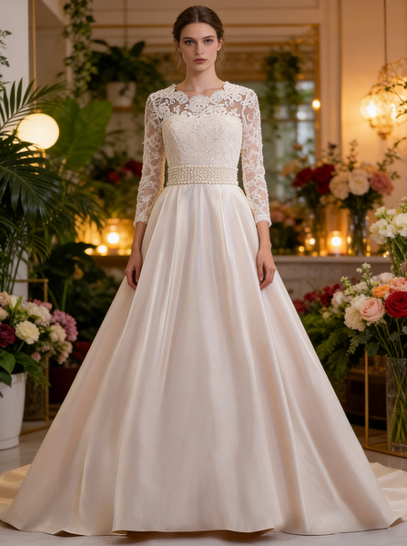 Pink Wedding Gown,Wedding Dresses with Sleeves,Satin Wedding Dress,Vintage Wedding Gown,WD00029