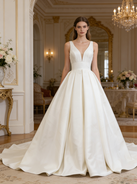 A-line Satin Wedding Dress,Classic Bridal Dress,WD01082