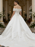 A-line Off The Shoulder Wedding Gown,Satin Bridal Gown,WD01081