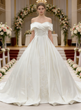 A-line Off The Shoulder Wedding Gown,Satin Bridal Gown,WD01081