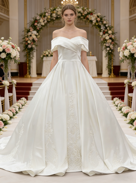 A-line Off The Shoulder Wedding Gown,Satin Bridal Gown,WD01081