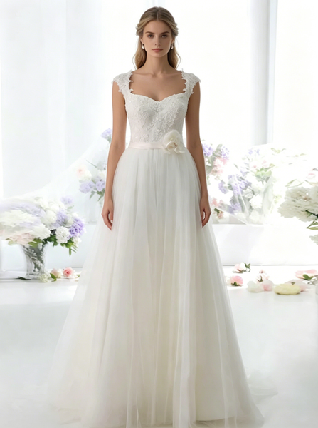 Aline Wedding Dress,Simple Wedding Dress,Tulle Bridal Dress,Ivory Wedding Dress,WD00025