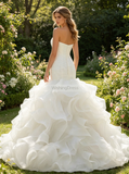 White Wedding Dress,Mermaid Bridal Dress,Organza Ruffled Wedding Dress,Charming Wedding Gown,WD00007