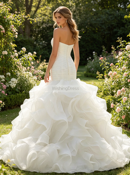 White Wedding Dress,Mermaid Bridal Dress,Organza Ruffled Wedding Dress,Charming Wedding Gown,WD00007