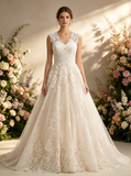 A-line Wedding Dress,Lace Wedding Dress,Charming Bridal Dress,Sexy V Neck Bridal Dress,WD00002