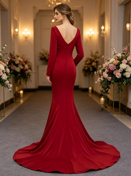 Red Wedding Dress With Sleeve,Modest Wedding Dress,WD01078