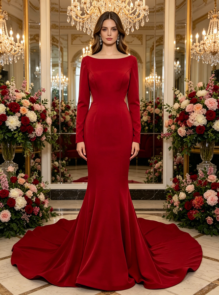 Red Wedding Dress With Sleeve,Modest Wedding Dress,WD01078