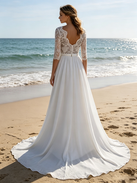 Beach Wedding Dresses with Sleeves,Elegant Wedding Dress,WD00365