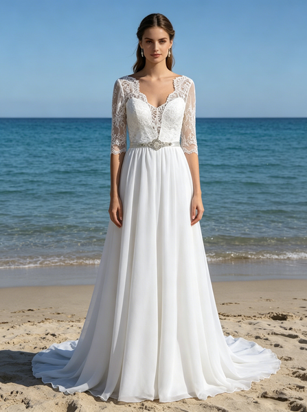 Beach Wedding Dresses with Sleeves,Elegant Wedding Dress,WD00365