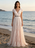 Lace Wedding Dresses with Short Sleeves,Floor Length Wedding Dress,WD00363