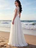 Ivory Wedding Dress with Short Sleeves,Chiffon Elegant Bridal Dress,WD00373