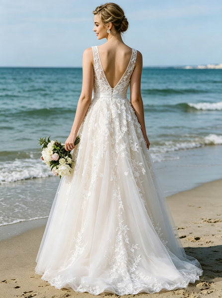 A-line Wedding Dress,Floral Lace Wedding Dress,WD00411