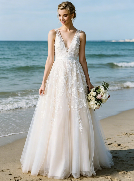 A-line Wedding Dress,Floral Lace Wedding Dress,WD00411