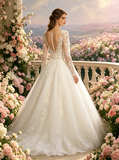 Princess Wedding Dress with Sleeves,Tulle Bridal Gown,WD00375
