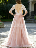 Pink Wedding Dresses,Wedding Dress with Sleeves,Charming Bridal Dress,Modest Bridal Dress,WD00107