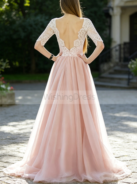 Pink Wedding Dresses,Wedding Dress with Sleeves,Charming Bridal Dress,Modest Bridal Dress,WD00107