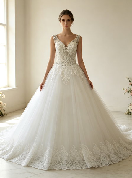 Princess Wedding Gown,Elegant Wedding Dress with Beaded Bodice,WD00393