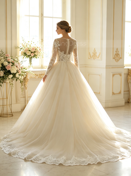 Modest Wedding Gown with Sleeves,Classic Wedding Gown,WD00392