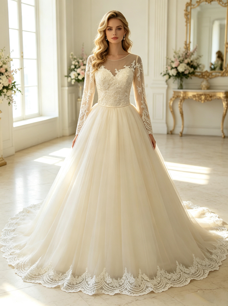 Modest Wedding Gown with Sleeves,Classic Wedding Gown,WD00392