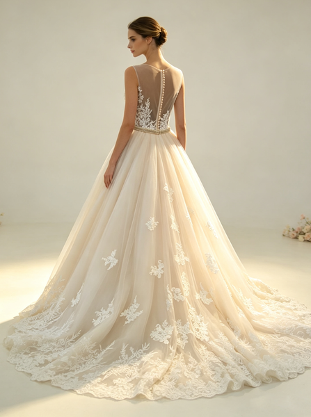 Sheath Wedding Dress with Detachable Skirt,Stunning Wedding Dress Illusion,WD00390