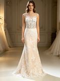 Sheath Wedding Dress with Detachable Skirt,Stunning Wedding Dress Illusion,WD00390