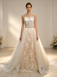 Sheath Wedding Dress with Detachable Skirt,Stunning Wedding Dress Illusion,WD00390