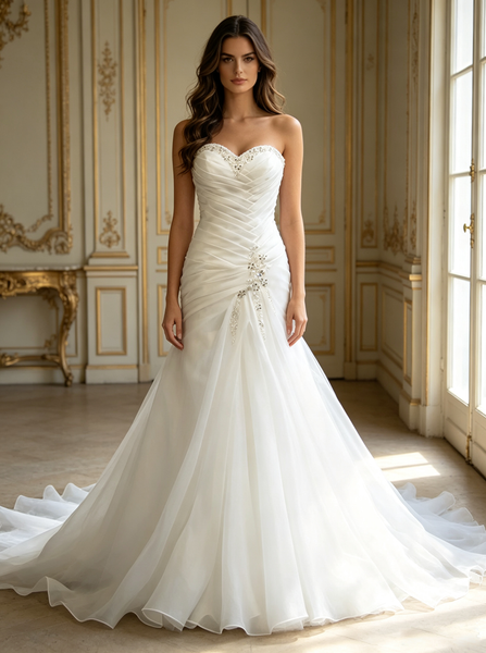 Pleated Mermaid Wedding Dresses,Sweetheart Bridal Dress,WD00387