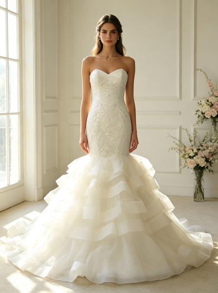Mermaid Wedding Dresses,Strapless Ruffles Bridal Dress,WD00381