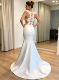 Mermaid Tight Wedding Dresses,Illusion Bridal Gown,Satin Wedding Dress,WD00357