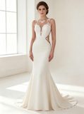 Ivory Mermaid Wedding Dresses,Illusion Wedding Dress,WD00368