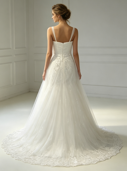 Mermaid Wedding Dress with Straps,Tulle white Bridal Dress,WD00385