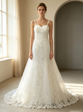 Mermaid Wedding Dress with Straps,Tulle white Bridal Dress,WD00385
