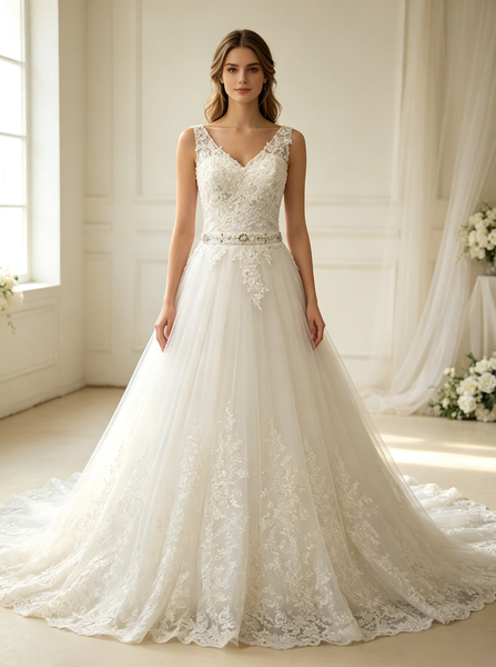 A-line Princess Bridal Dresses,Classic Modest Wedding Gown,WD00384
