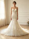 Mermaid Fitted Wedding Dresses,Tulle Strapless Wedding Dress,WD00383