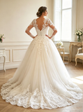 Stylish Wedding Gown With Illusion Sleeves,Luxurious Bridal Gown,WD00407