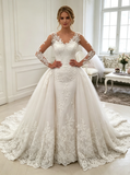 Stylish Wedding Gown With Illusion Sleeves,Luxurious Bridal Gown,WD00407