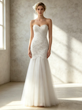 Sweetheart Neckline Mermaid Wedding Dresses,Tulle Floor Length Bridal Dress,WD00548