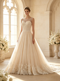 Gorgeous A-line Wedding Dresses,Bridal Dress with Illusion Neckline,WD00545