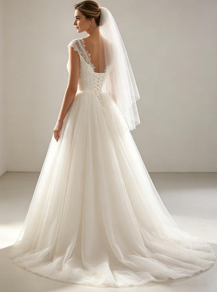 Elegant V-neck Bridal Gown,Princess Simple Wedding Dress,WD00544